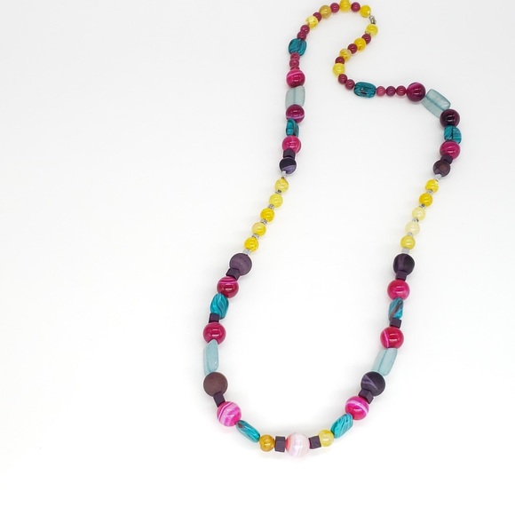Purple and Yellow Agate Beaded Boho Necklace - Picture 4 of 11